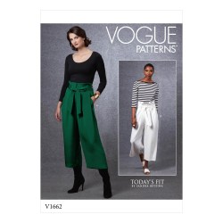 1662 Vogue Sandra Betzina Today's Fit Very Loose Pocket Cropped Bag Pants, Tie Belt Pattern ABC to GHIJ New OOP
